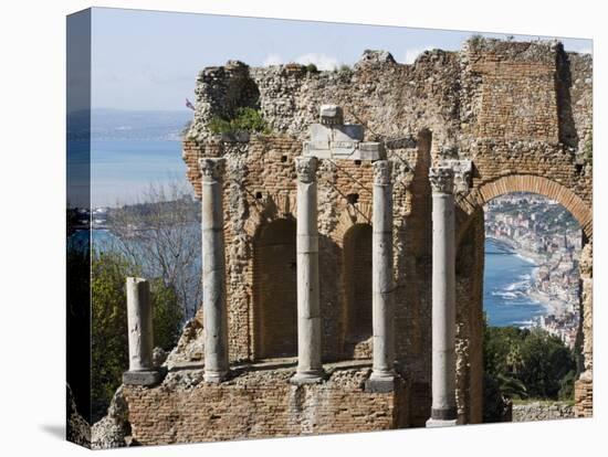 Greek Theatre, View of Giardini Naxos, Taormina, Sicily, Italy, Mediterranean, Europe-Martin Child-Premier Image Canvas