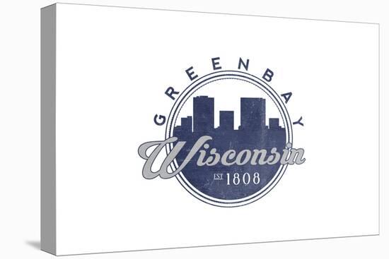 Green Bay, Wisconsin - Skyline Seal (Blue)-Lantern Press-Stretched Canvas