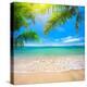 Green Leaves of Palm Tree and Tropical Beach-Aleksandr Ozerov-Premier Image Canvas