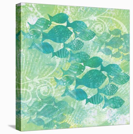 Green Ocean Teal School of Fish-Bee Sturgis-Stretched Canvas