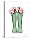 Green Rain Boots with Peony-Amanda Greenwood-Stretched Canvas