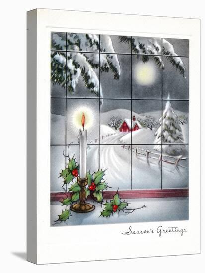 Greeting Card - Candles Season's Greetings - Winter Scene with Candle in the Window-null-Stretched Canvas