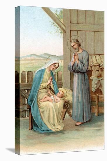 Greeting Cards, Holiday Madonna and Child in stable-null-Stretched Canvas