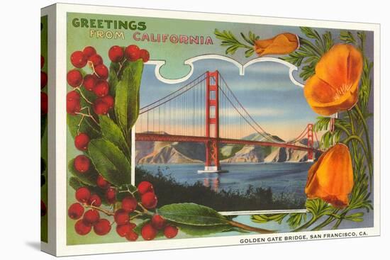 Greetings from California with Golden Gate Bridge and Poppies-null-Stretched Canvas