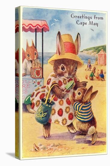 Greetings from Cape May, New Jersey, Bunnies on Beach-null-Stretched Canvas