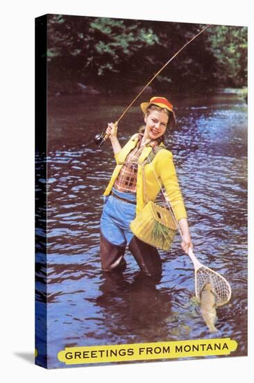 Greetings from Montana, Fishing Lady, Montana-null-Stretched Canvas