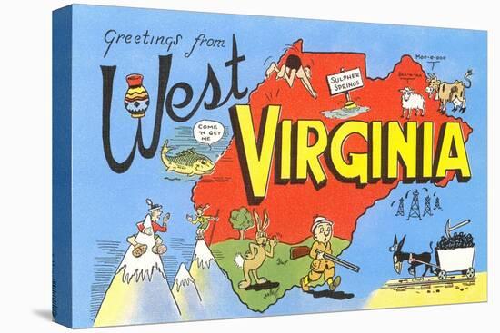 Greetings from West Virginia, Map, Cartoons-null-Stretched Canvas
