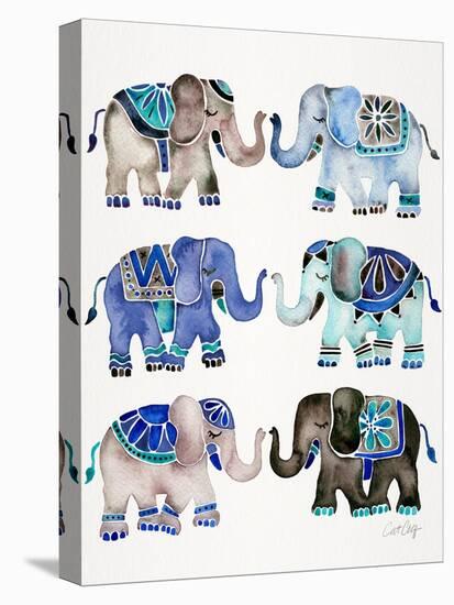 Grey and Blue Elephants-Cat Coquillette-Stretched Canvas