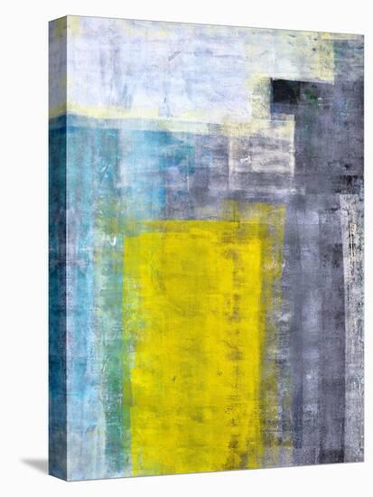 Grey, Teal And Yellow Abstract Art Painting-T30Gallery-Stretched Canvas