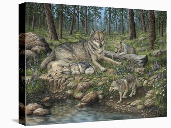 Grey Wolf Mother and Pups-Robert Wavra-Premier Image Canvas