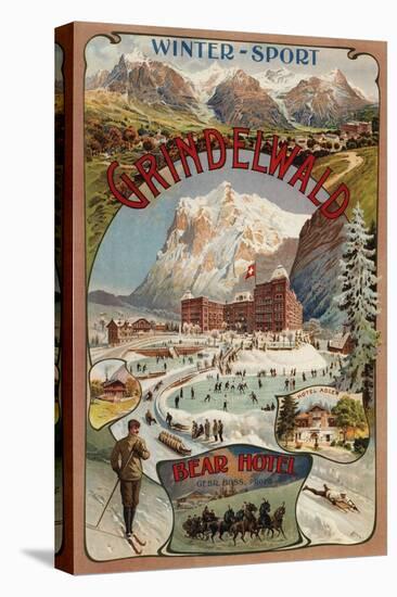 Grindelwald, Switzerland - View of the Bear Hotel Promotional Poster-Lantern Press-Stretched Canvas