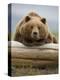 Grizzly Bear Leaning on Log at Hallo Bay-Paul Souders-Premier Image Canvas