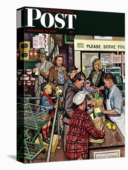"Grocery LIne," Saturday Evening Post Cover, November 13, 1948-Stevan Dohanos-Premier Image Canvas