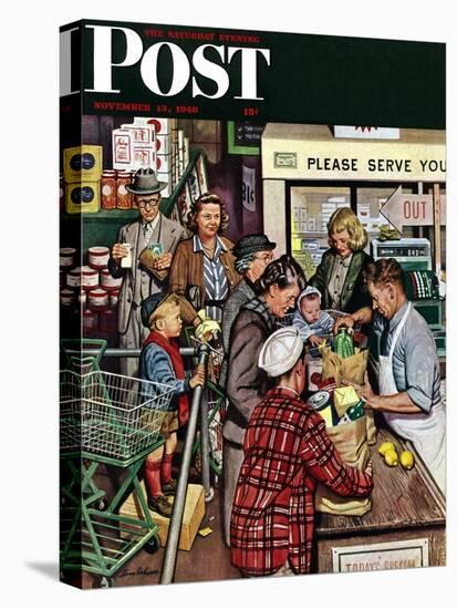 "Grocery LIne," Saturday Evening Post Cover, November 13, 1948-Stevan Dohanos-Premier Image Canvas