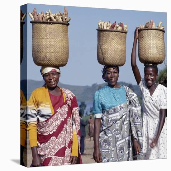 Group of Cheerful Women Carry Sweet Potatoes to Market in Traditional Split-Bamboo Baskets-Nigel Pavitt-Premier Image Canvas