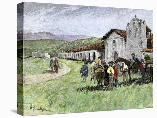 Group of Vaqueros Outside Santa Inez Mission in California, 1800s-null-Premier Image Canvas