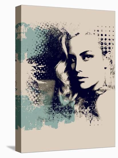 Grunge Composition with a Pretty Girl and Painted Blots-A Frants-Stretched Canvas