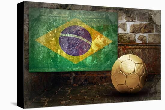 Grunge Flag Of Brasil On The Wall And Ball-yuran-78-Stretched Canvas