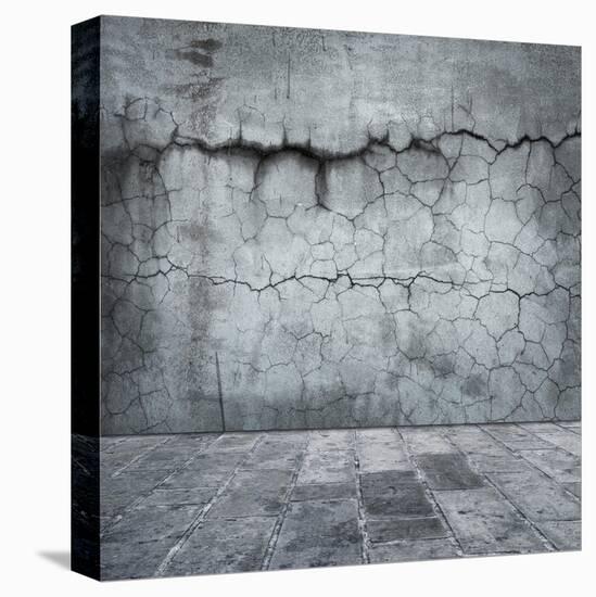 Grungy Distressed Stone Wall and Floor with Large Cracks-landio-Stretched Canvas