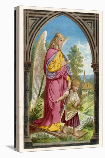 Guardian Angel Watches Over a Small Child as It Gathers Flowers in the German Countryside-null-Premier Image Canvas