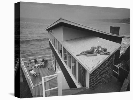 Guests Playing Cards and Sunbathing at Cliffside Home of W. M. MacConnell-Peter Stackpole-Premier Image Canvas