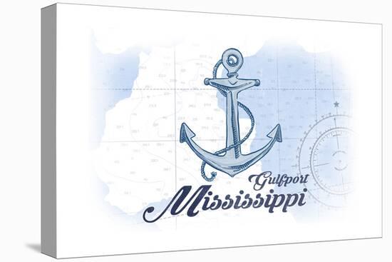 Gulfport, Mississippi - Anchor - Blue - Coastal Icon-Lantern Press-Stretched Canvas