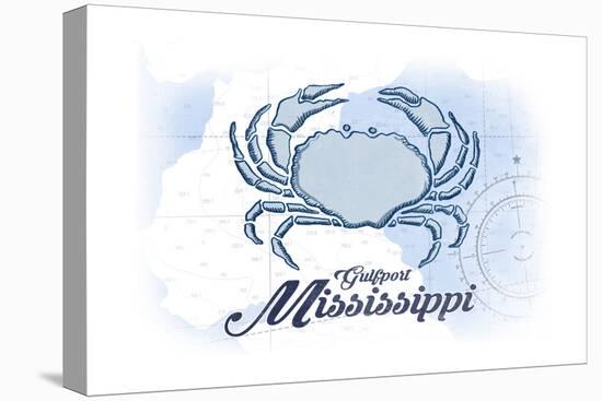 Gulfport, Mississippi - Crab - Blue - Coastal Icon-Lantern Press-Stretched Canvas