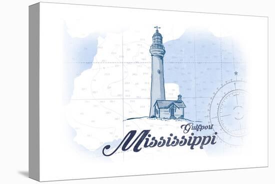 Gulfport, Mississippi - Lighthouse - Blue - Coastal Icon-Lantern Press-Stretched Canvas