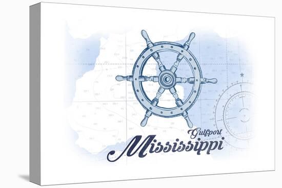 Gulfport, Mississippi - Ship Wheel - Blue - Coastal Icon-Lantern Press-Stretched Canvas