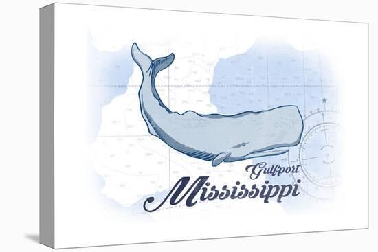 Gulfport, Mississippi - Whale - Blue - Coastal Icon-Lantern Press-Stretched Canvas