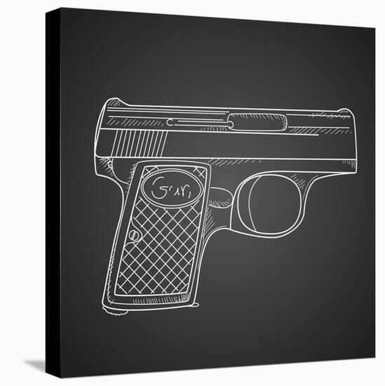 Gun Doodle on Black Background-Alisa Foytik-Stretched Canvas