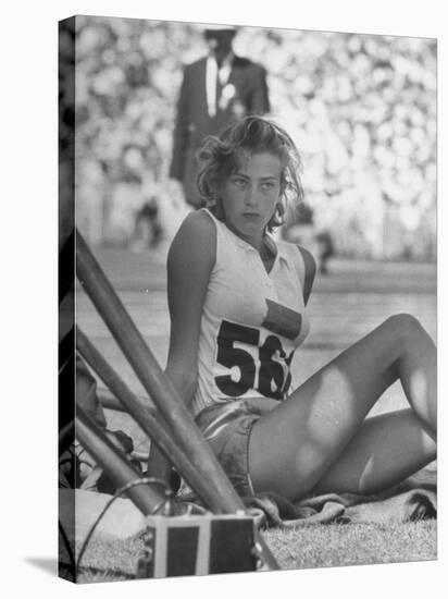 Gunhild Larking, Sweden's Entry for High Jump, Nervously Awaiting Turn to Compete at Olympic Games-George Silk-Premier Image Canvas