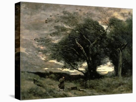 Gust of Wind-Jean-Baptiste-Camille Corot-Stretched Canvas