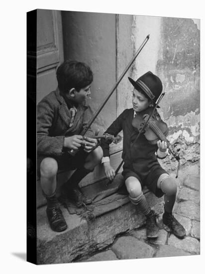 Gypsy Children Playing Violin in Street-William Vandivert-Premier Image Canvas