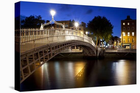 Ha'Penny Bridge Lit Up at Dusk, Liffey River, Dublin, Leinster Province, Republic of Ireland-null-Premier Image Canvas