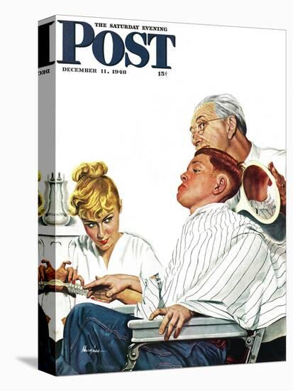 "Haircut and Manicure," Saturday Evening Post Cover, December 11, 1948-George Hughes-Premier Image Canvas
