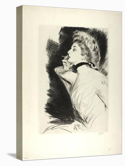 Half-Length Portrait of a Seated Woman, Smoking a Cigarette, Facing Left, C.1900-Paul Cesar Helleu-Premier Image Canvas