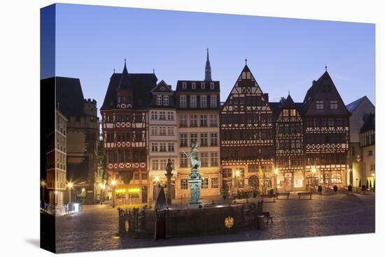 Half-timbered houses and Justitia Fountain at Roemerberg square, Frankfurt, Hesse, Germany, Europe-Markus Lange-Premier Image Canvas