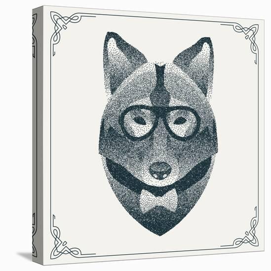 Halftone, Dotwork Hipster Wolf with Black Dots. Abstract Geometric Modern Hipster Character. Vector-Krol-Stretched Canvas
