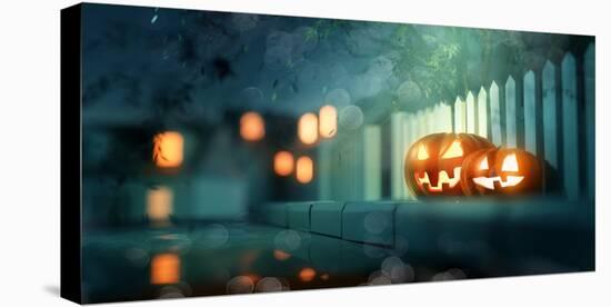 Halloween Jack O Lantern Pumpkins at Night-solarseven-Premier Image Canvas