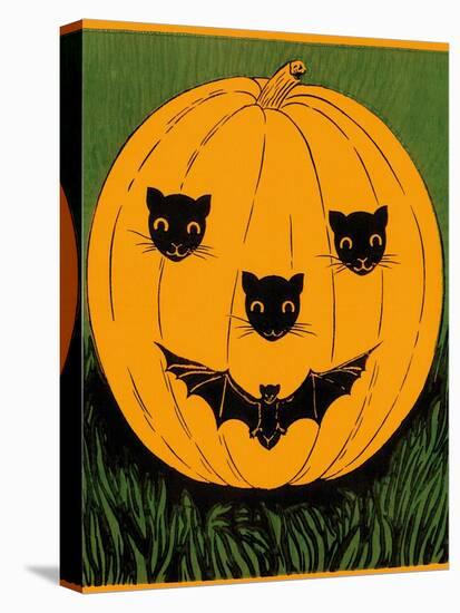Halloween, Jack O'Lantern with Cat and Bat Cut-Outs-null-Stretched Canvas