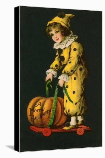 Halloween, Little Clown and Pumpkin-null-Stretched Canvas