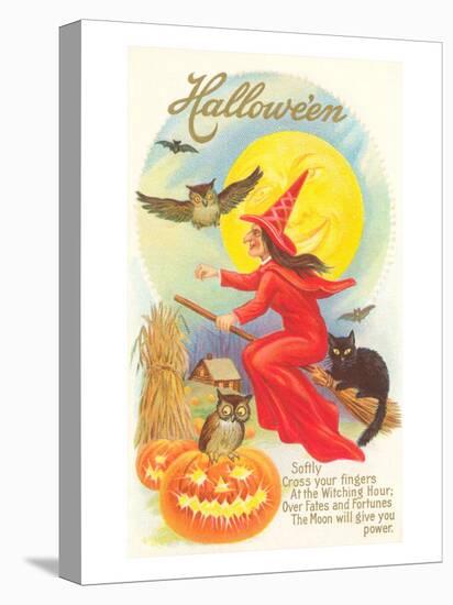 Halloween, Red Witch and Poem-null-Stretched Canvas