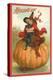 Halloween, Victorian Witch on Pumpkin-null-Stretched Canvas