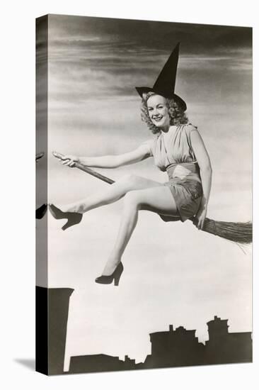 Halloween, Woman on Broomstick-null-Stretched Canvas