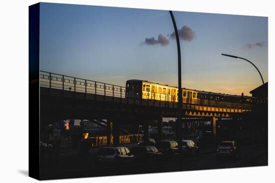 Hamburg - a Subway Car Driving over a Bridge at Sundown-Petra Daisenberger-Premier Image Canvas
