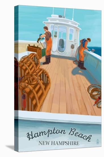 Hampton Beach, New Hampshire - Lobster Boat-Lantern Press-Stretched Canvas