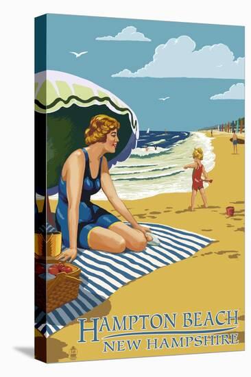 Hampton Beach, New Hampshire - Woman on the Beach-Lantern Press-Stretched Canvas