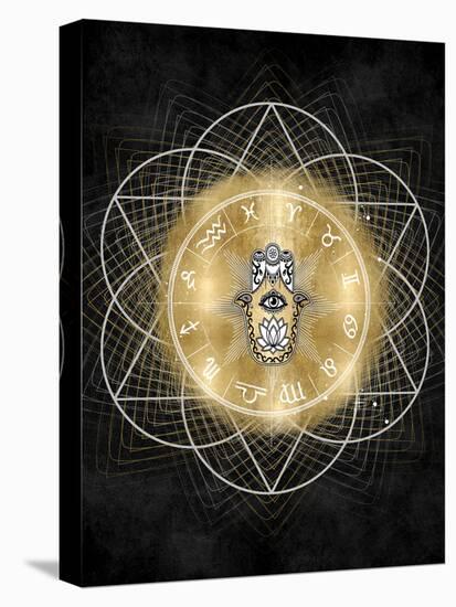 Hamsa Hand with Zodiac Signs-Oliver Jeffries-Stretched Canvas