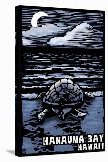 Hanauma Bay, Hawai'i - Sea Turtle - Scratchboard-Lantern Press-Stretched Canvas